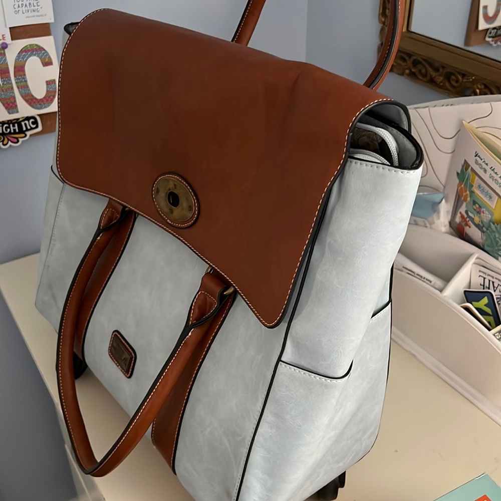 New, rolling attache.  Light blue